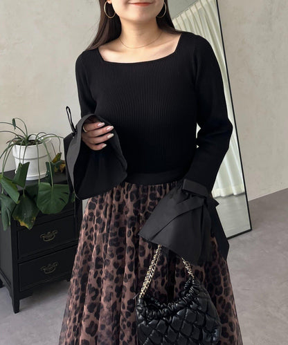 蝴蝶結喇叭袖針織衫