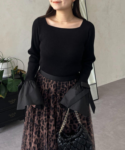 蝴蝶結喇叭袖針織衫