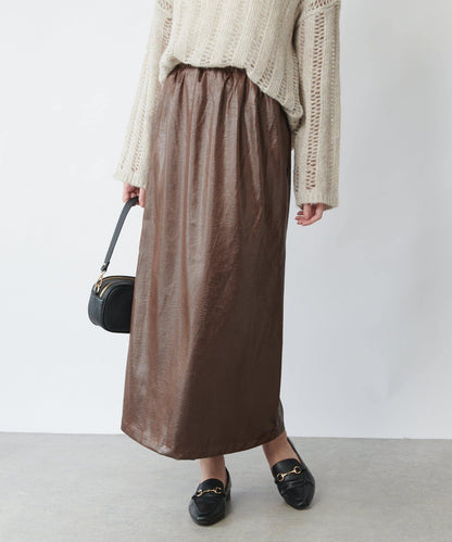 優雅風格亮麵皮革修身半身裙