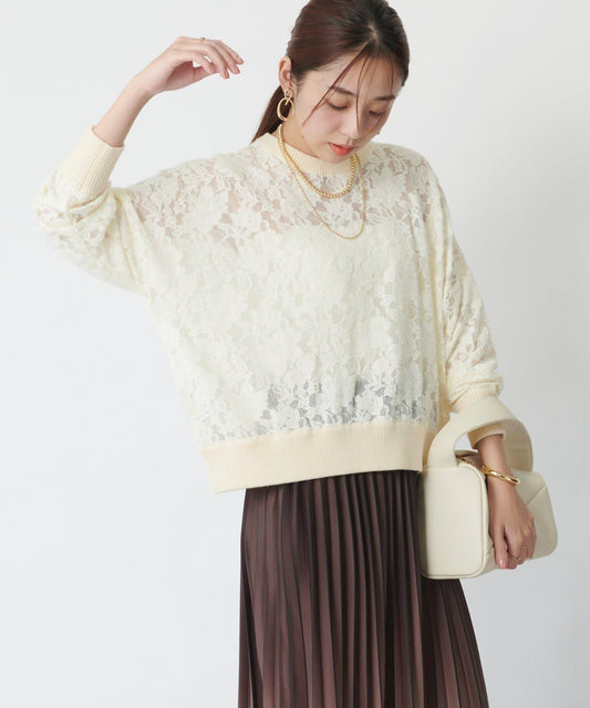 高雅透視感磨毛蕾絲套頭衫