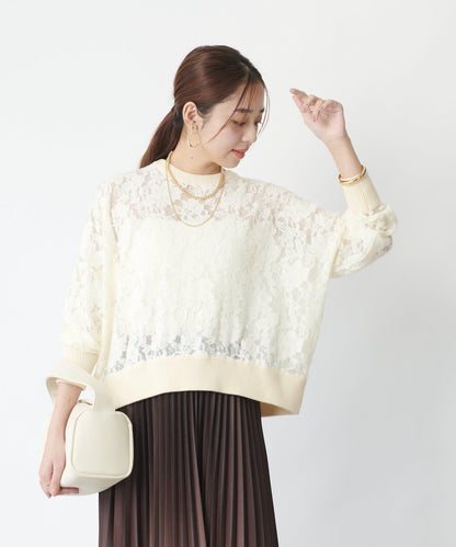 高雅透視感磨毛蕾絲套頭衫