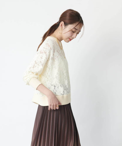 高雅透視感磨毛蕾絲套頭衫