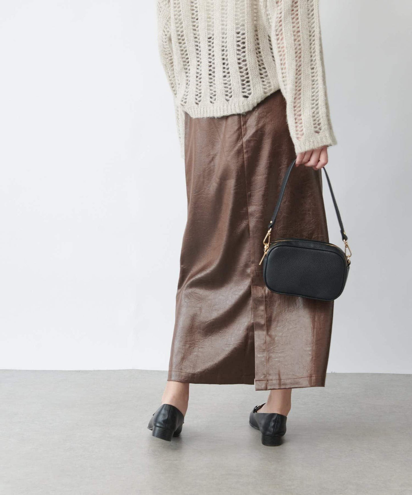 優雅風格亮麵皮革修身半身裙