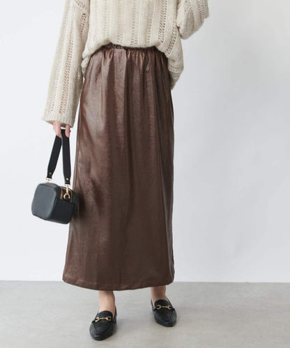 優雅風格亮麵皮革修身半身裙