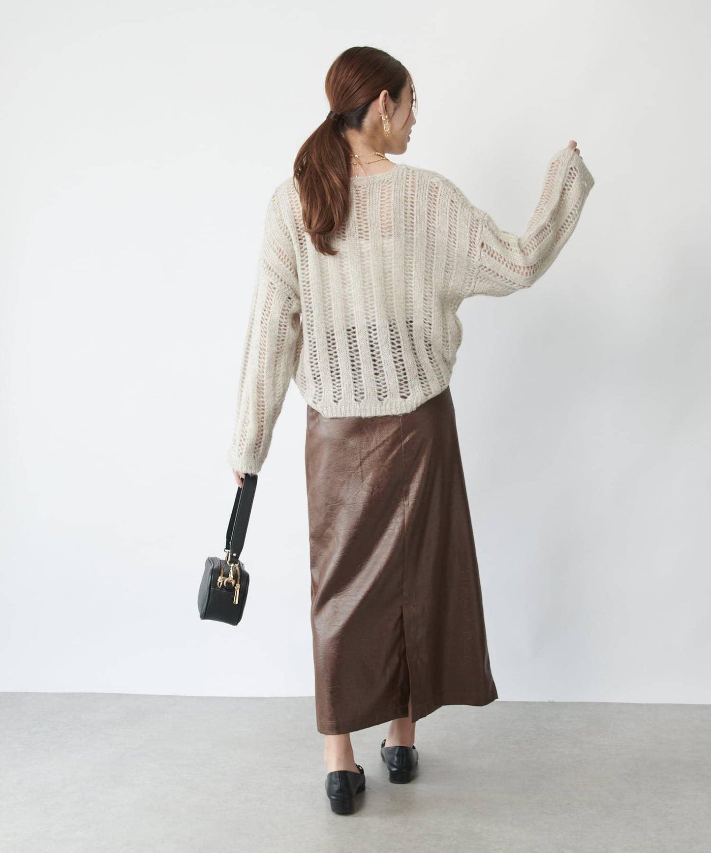 優雅風格亮麵皮革修身半身裙