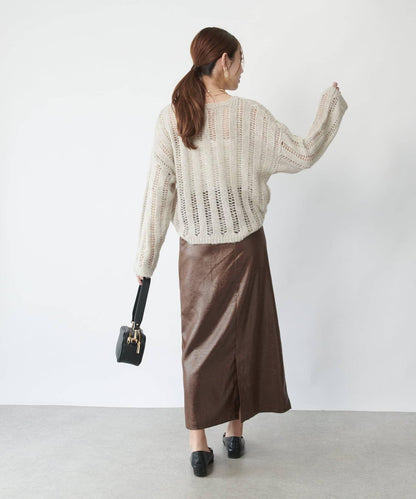 優雅風格亮麵皮革修身半身裙