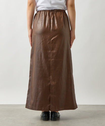 優雅風格亮麵皮革修身半身裙