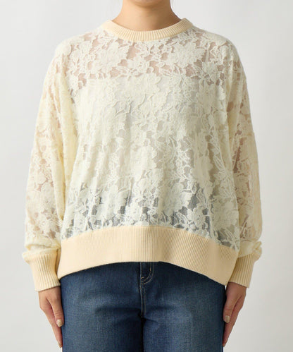 高雅透視感磨毛蕾絲套頭衫