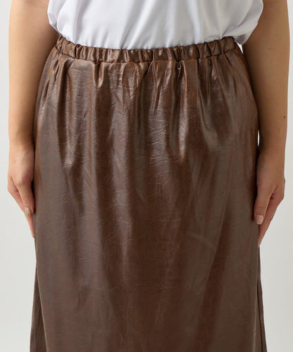 優雅風格亮麵皮革修身半身裙