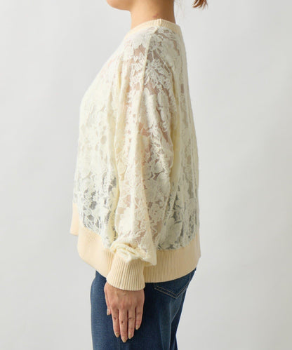 高雅透視感磨毛蕾絲套頭衫