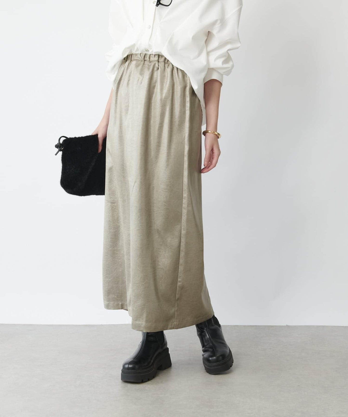 優雅風格亮麵皮革修身半身裙