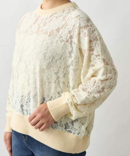 高雅透視感磨毛蕾絲套頭衫