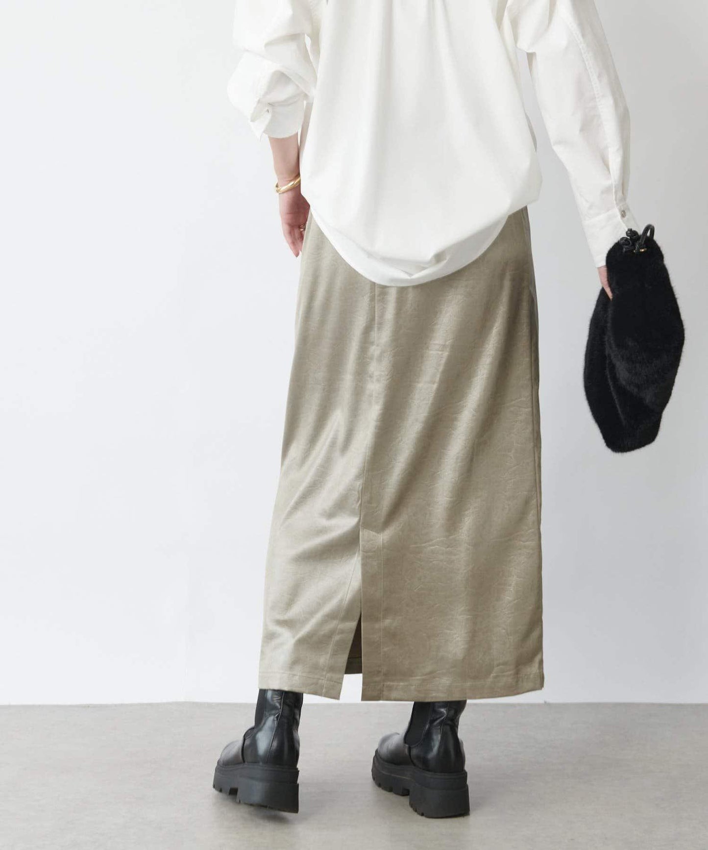 優雅風格亮麵皮革修身半身裙