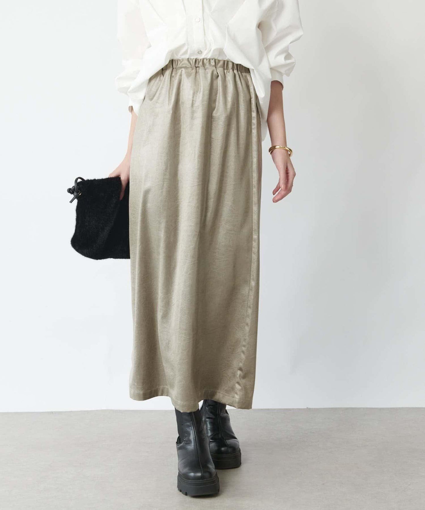 優雅風格亮麵皮革修身半身裙