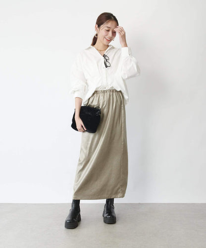 優雅風格亮麵皮革修身半身裙