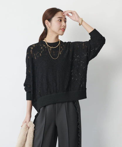 高雅透視感磨毛蕾絲套頭衫