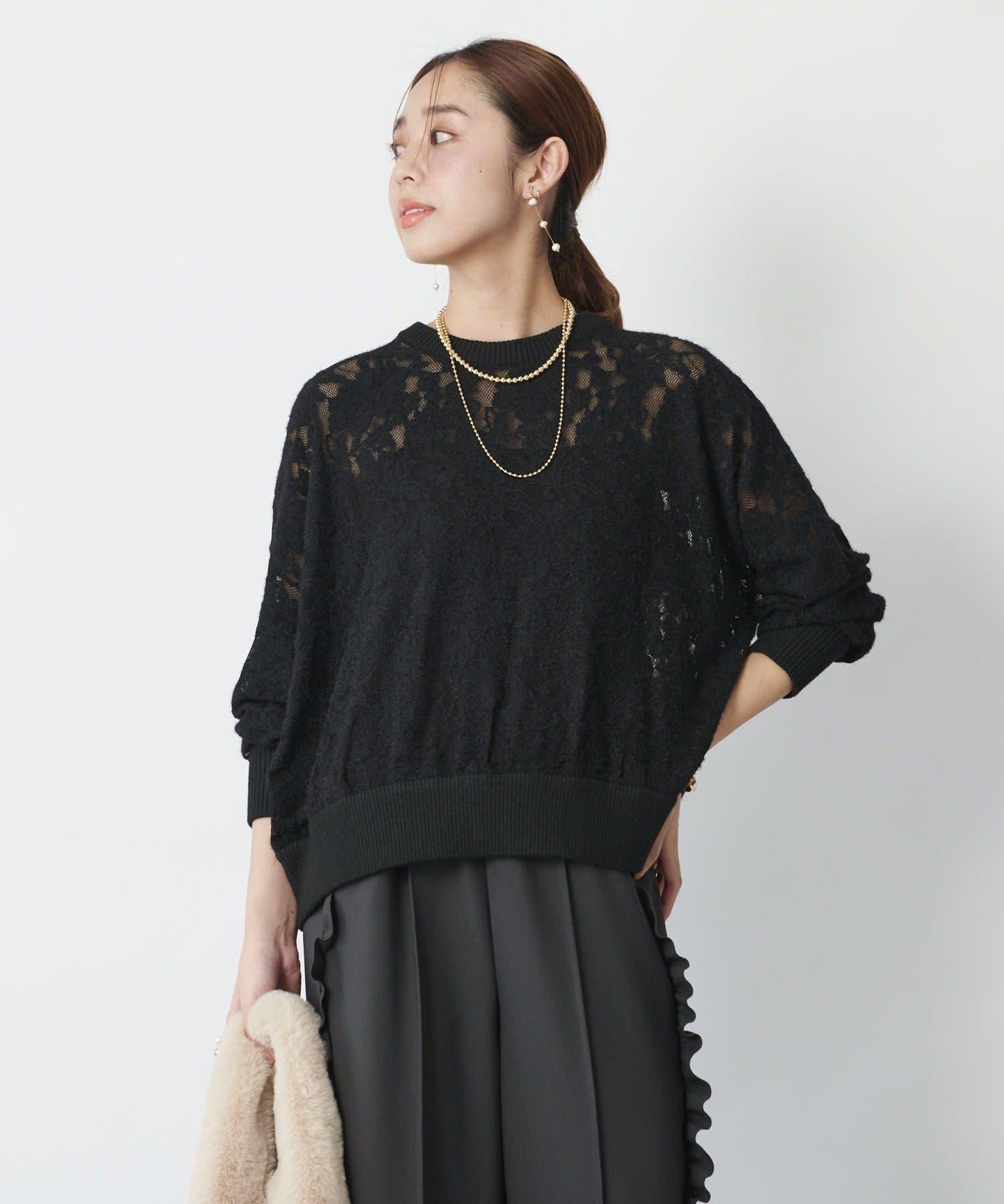 高雅透視感磨毛蕾絲套頭衫