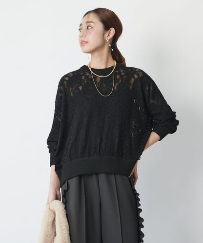 高雅透視感磨毛蕾絲套頭衫