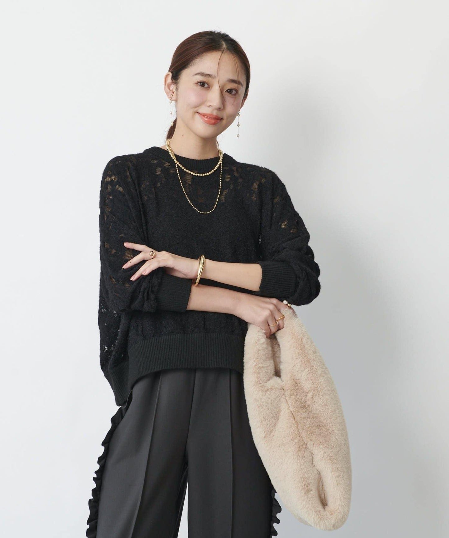 高雅透視感磨毛蕾絲套頭衫