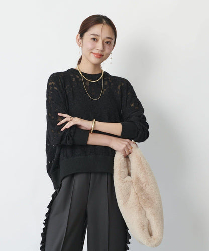 高雅透視感磨毛蕾絲套頭衫