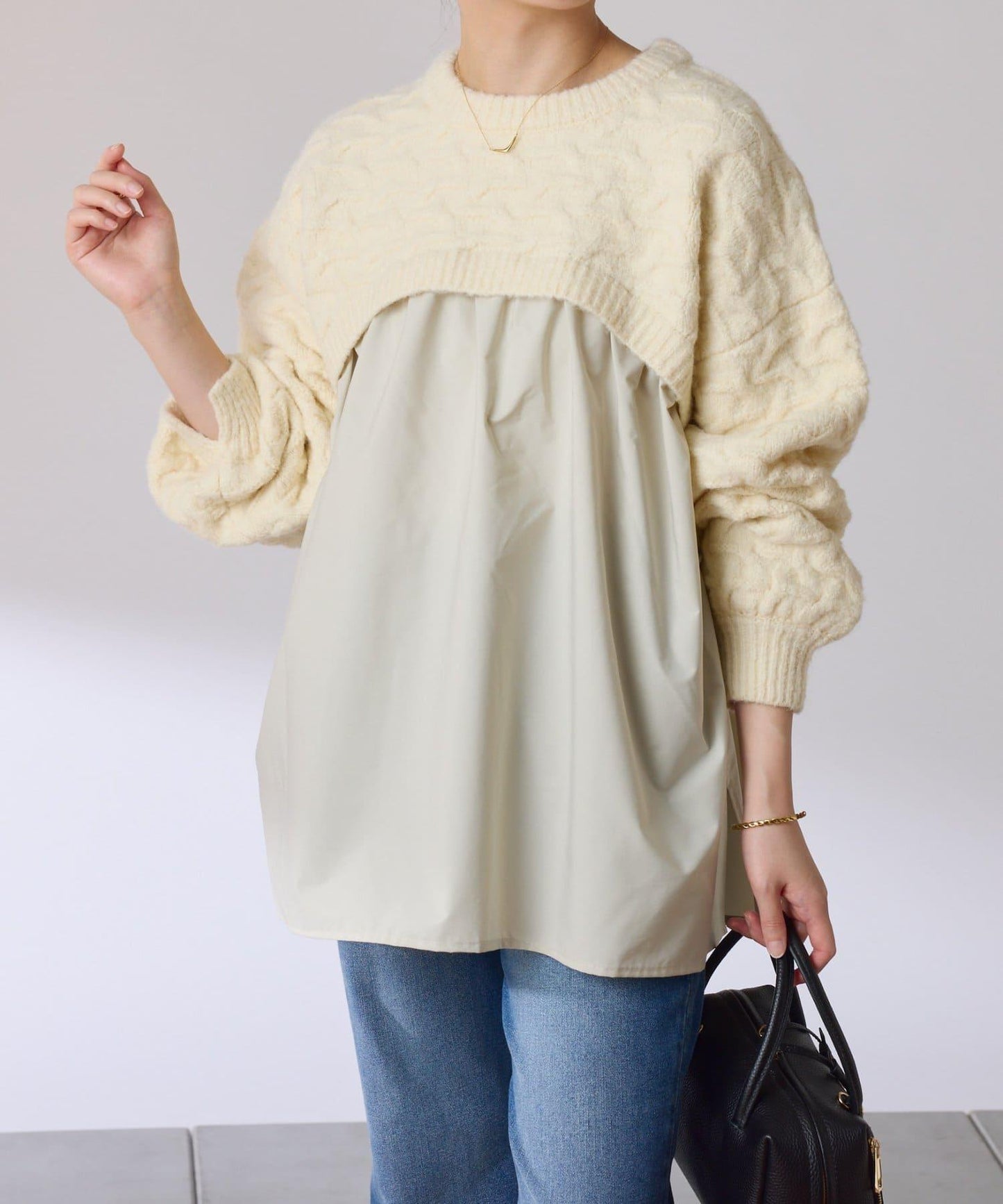 【一件穿出時尚感】拼接編織花紋針織衫