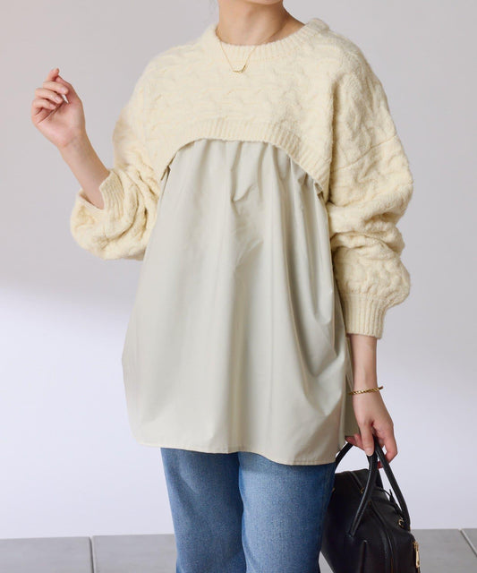 【一件穿出時尚感】拼接編織花紋針織衫