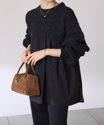 【一件穿出時尚感】拼接編織花紋針織衫