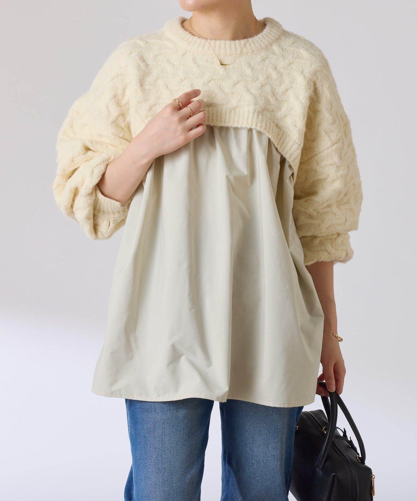 【一件穿出時尚感】拼接編織花紋針織衫