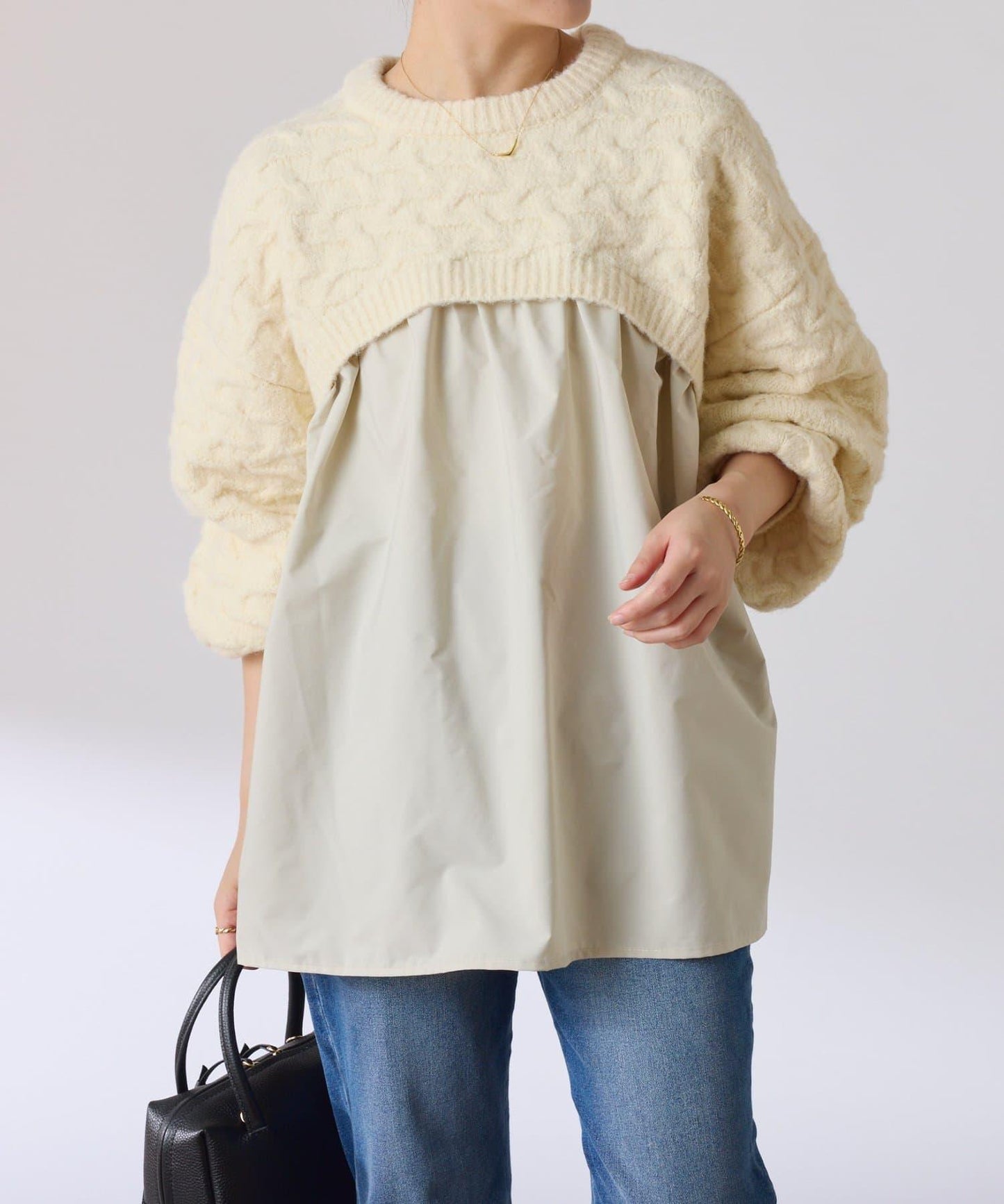 【一件穿出時尚感】拼接編織花紋針織衫