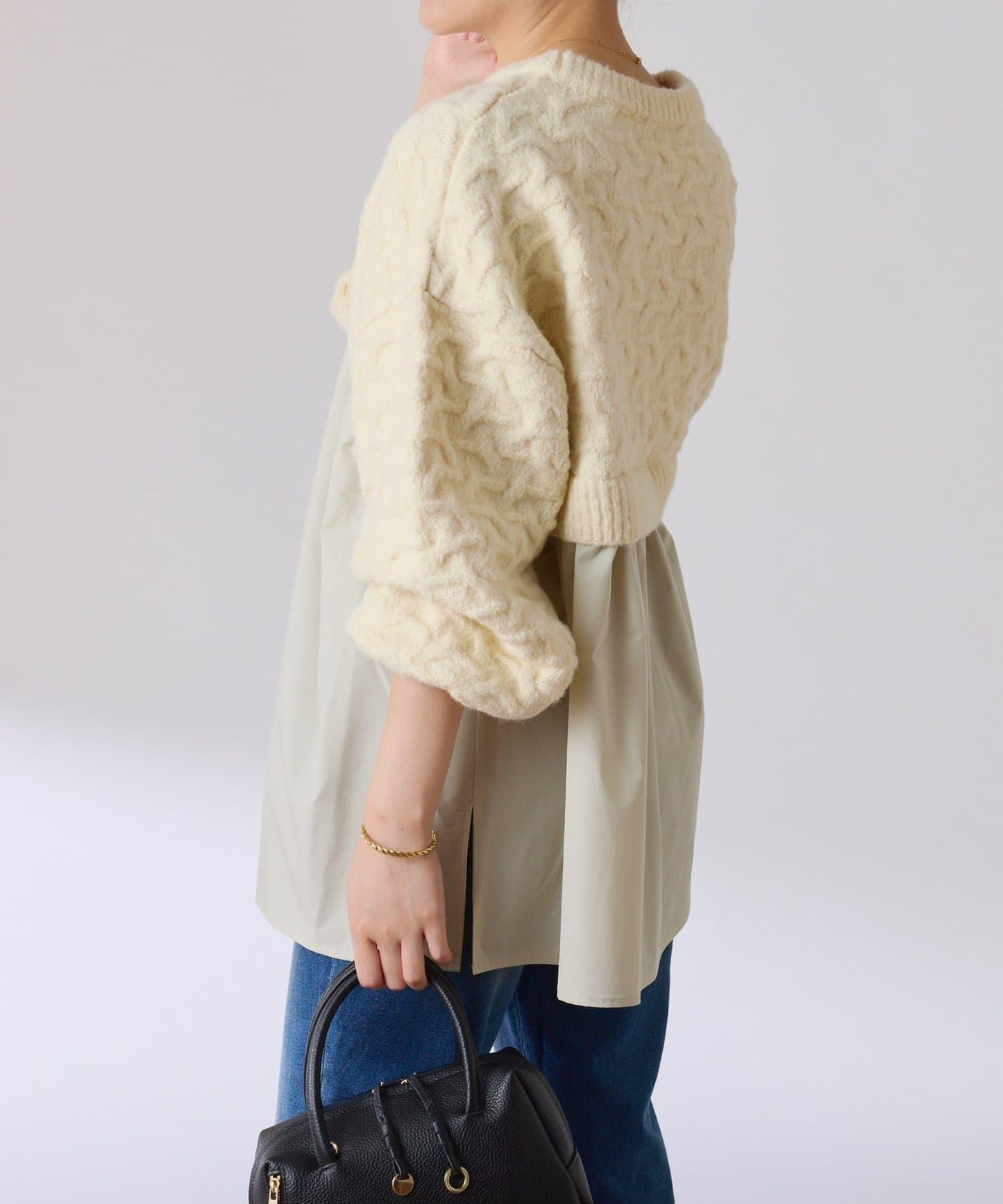 【一件穿出時尚感】拼接編織花紋針織衫