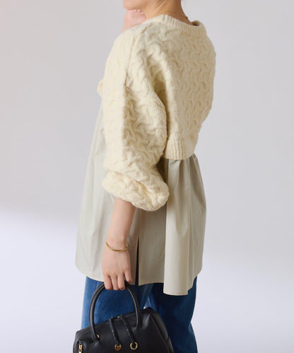 【一件穿出時尚感】拼接編織花紋針織衫