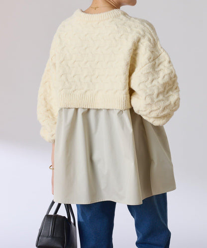 【一件穿出時尚感】拼接編織花紋針織衫