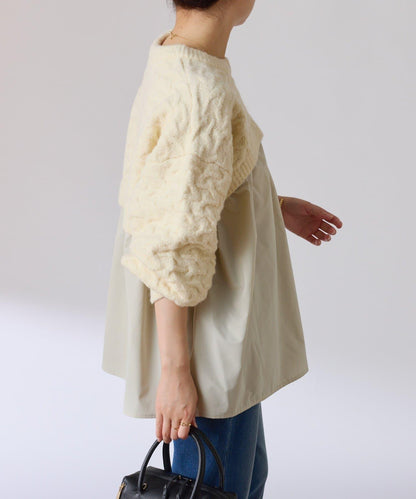 【一件穿出時尚感】拼接編織花紋針織衫