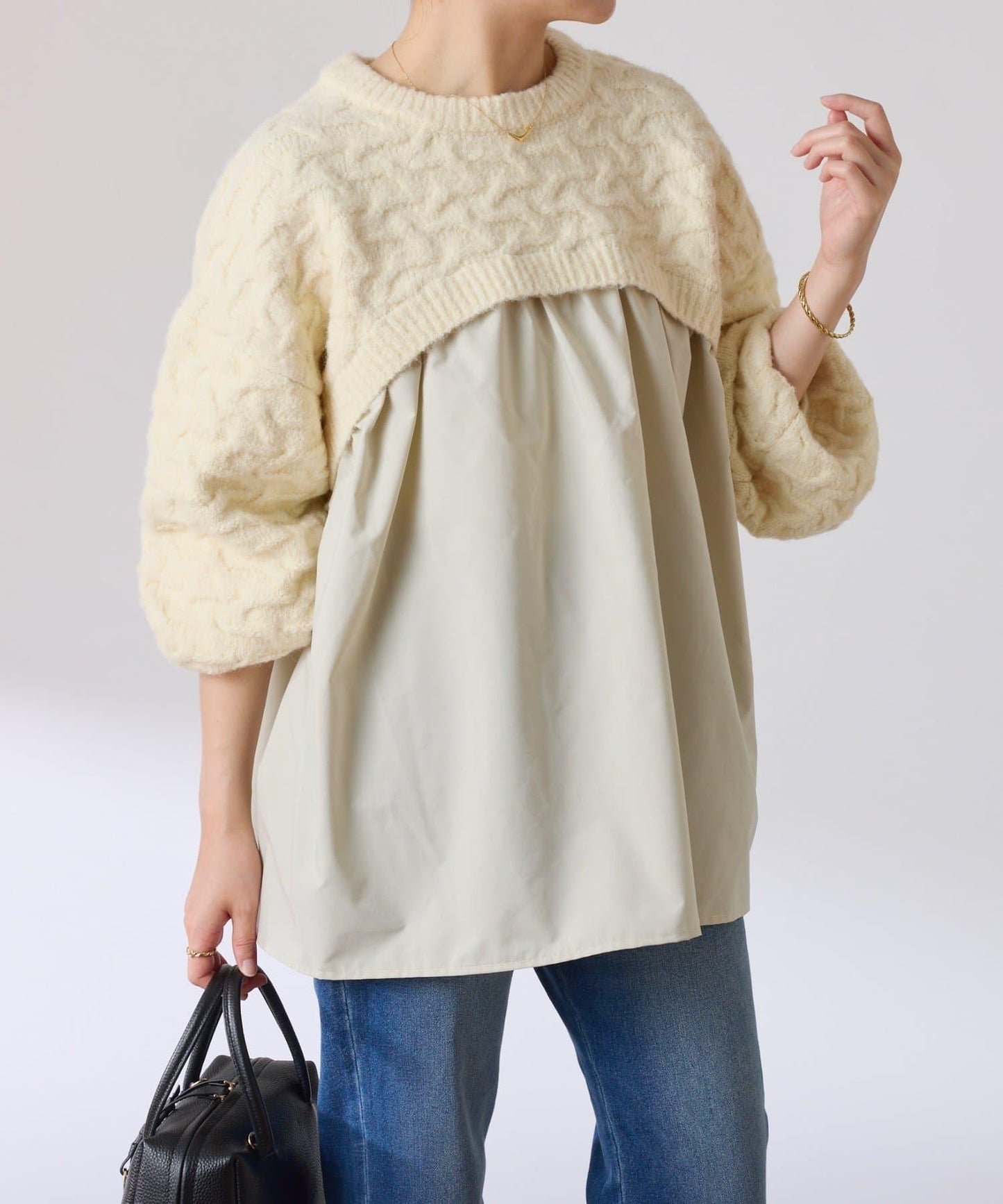 【一件穿出時尚感】拼接編織花紋針織衫