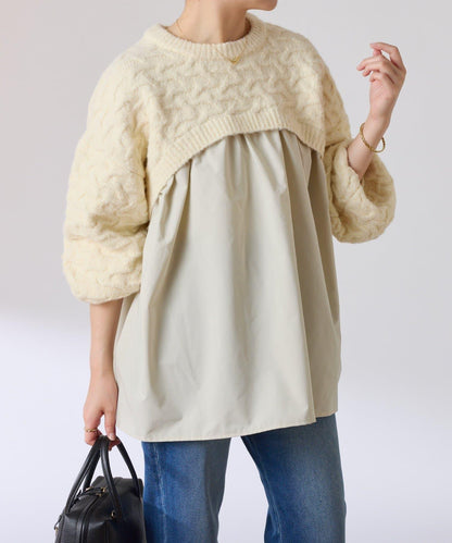 【一件穿出時尚感】拼接編織花紋針織衫