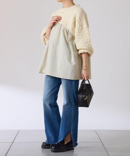 【一件穿出時尚感】拼接編織花紋針織衫