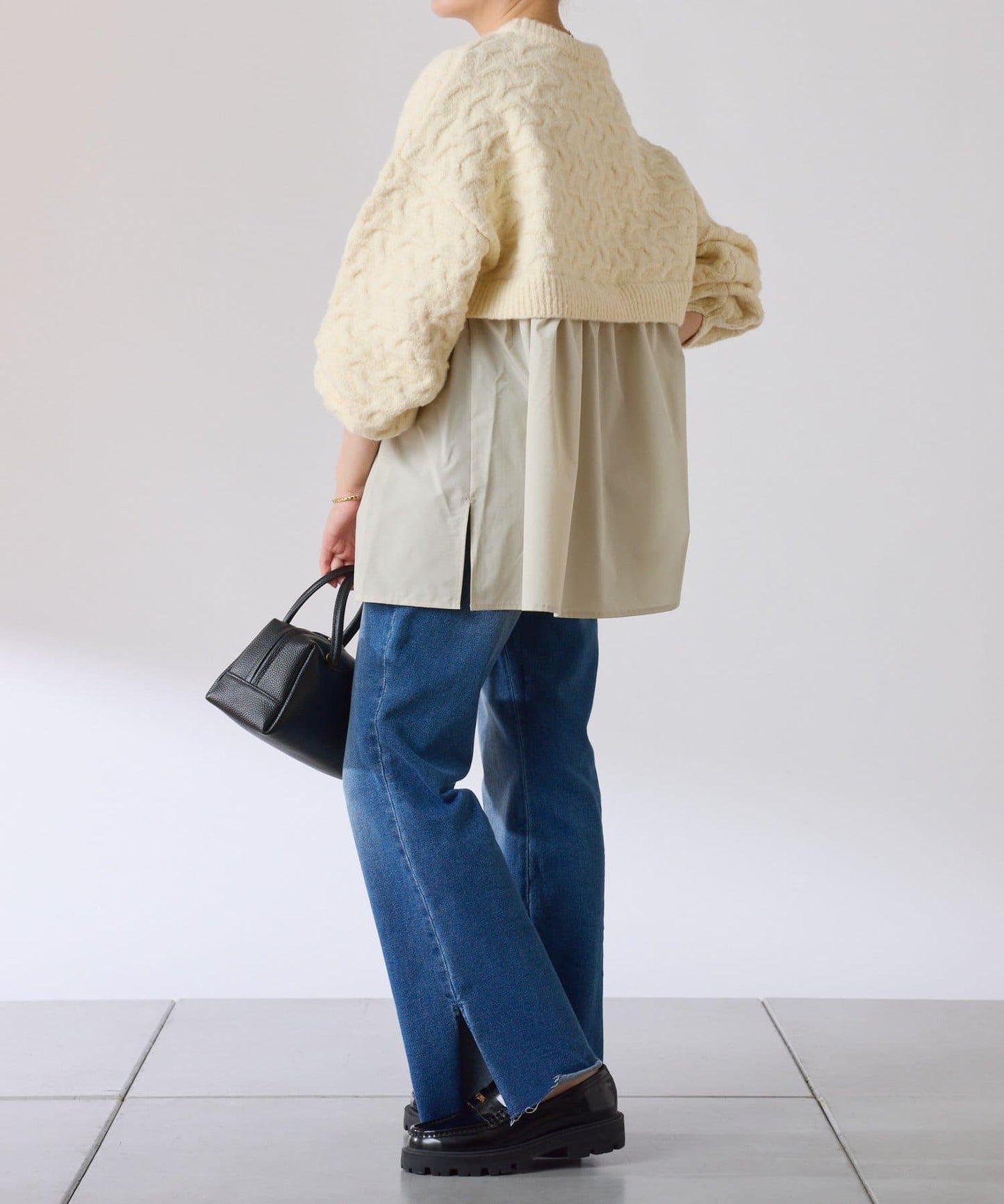 【一件穿出時尚感】拼接編織花紋針織衫