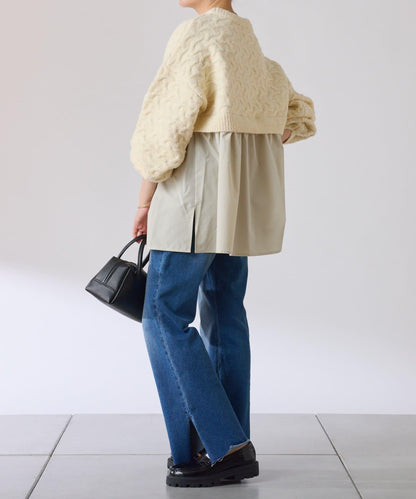 【一件穿出時尚感】拼接編織花紋針織衫