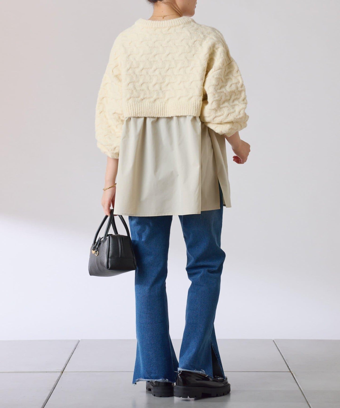 【一件穿出時尚感】拼接編織花紋針織衫