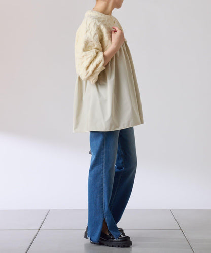 【一件穿出時尚感】拼接編織花紋針織衫