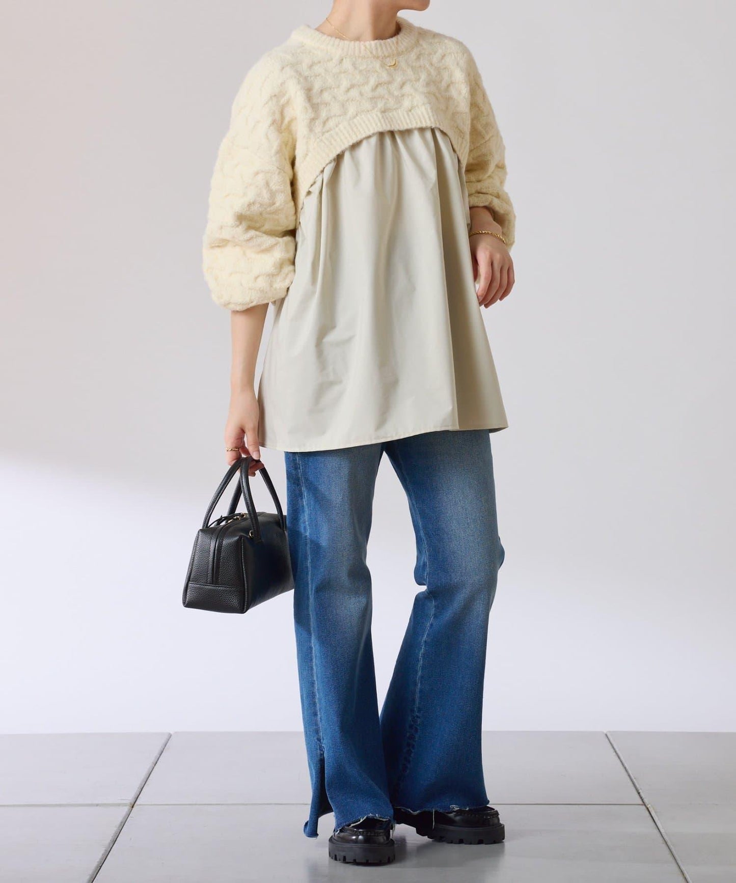 【一件穿出時尚感】拼接編織花紋針織衫