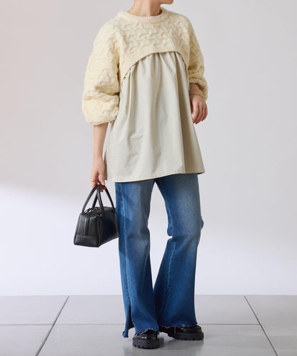 【一件穿出時尚感】拼接編織花紋針織衫