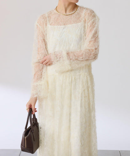 薄紗褶皺連衣裙