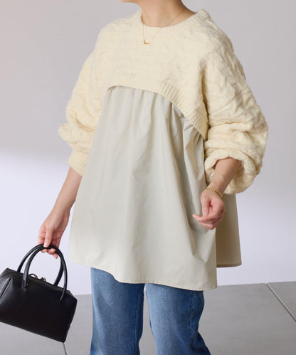 【一件穿出時尚感】拼接編織花紋針織衫