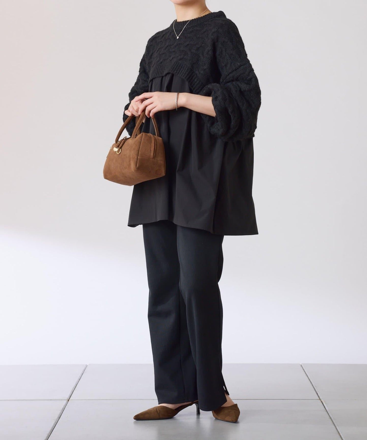 【一件穿出時尚感】拼接編織花紋針織衫