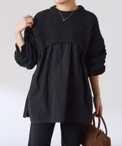 【一件穿出時尚感】拼接編織花紋針織衫