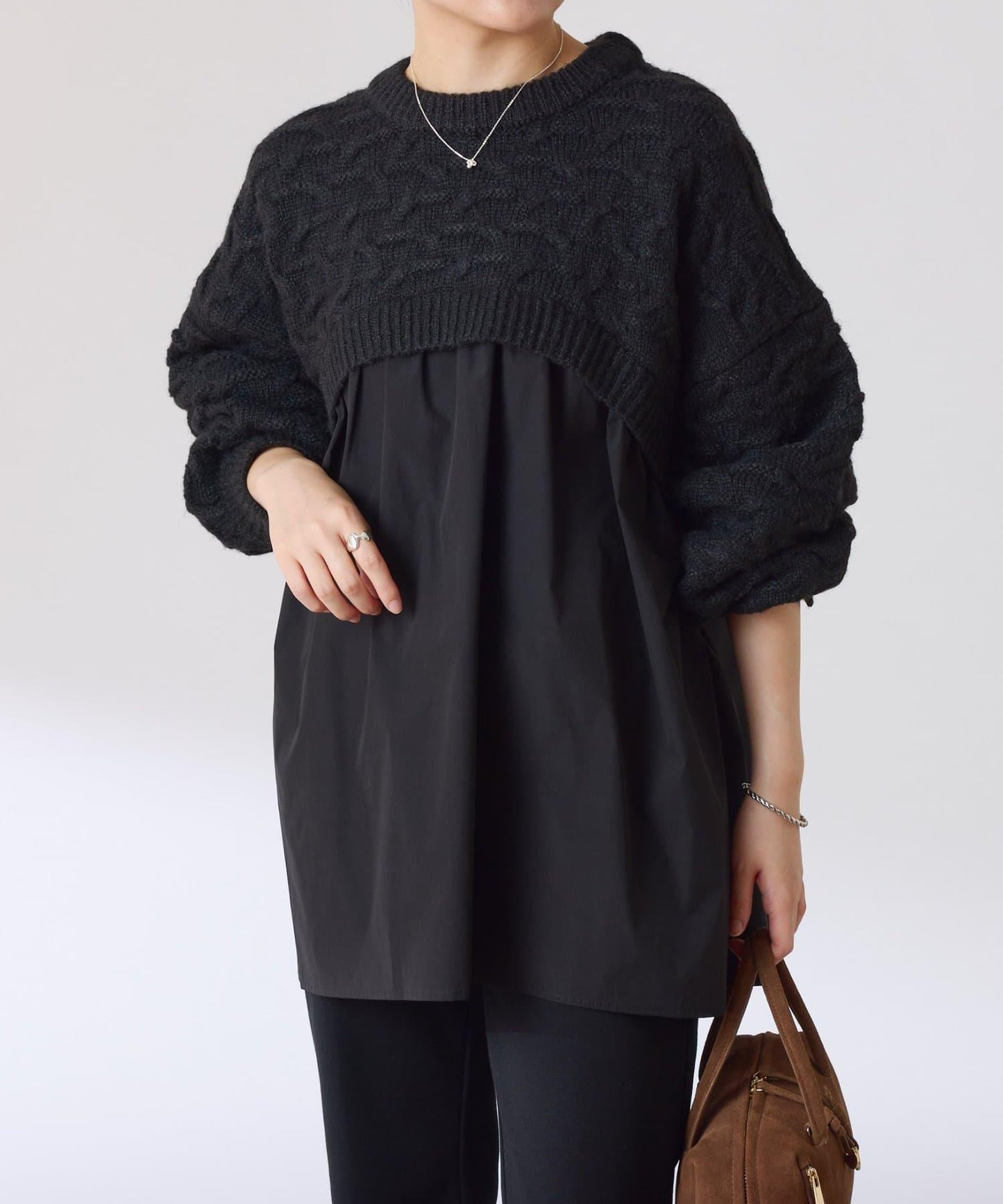 【一件穿出時尚感】拼接編織花紋針織衫