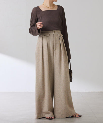 褶皺寬腿褲