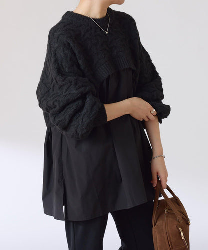 【一件穿出時尚感】拼接編織花紋針織衫