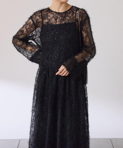 薄紗褶皺連衣裙